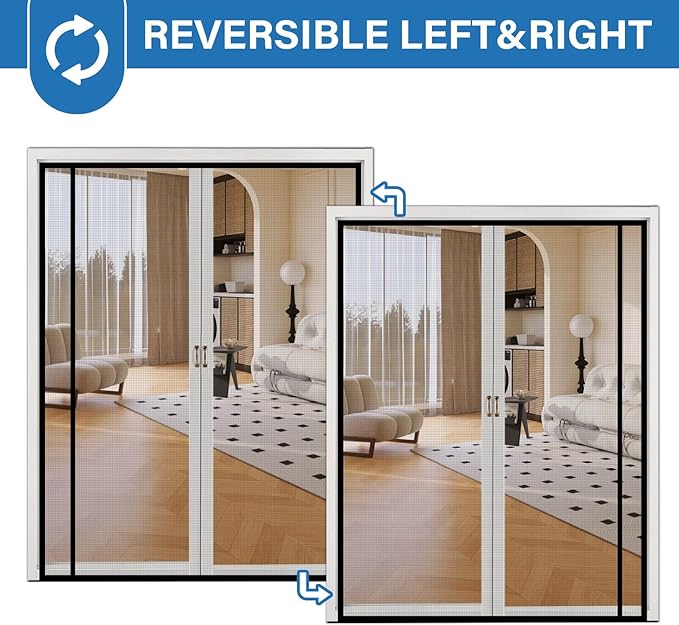 Magnetic Screen Door Left Right Side Opening Upgraded PET Mesh Greater Than Fiberglass and Polyester,Keep Bugs Out,Pet & Kid Friendly,Suitable for Sliding Doors,Patio French Doors-40" X 96"
