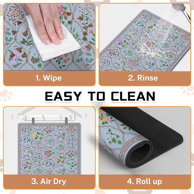 Absorbent Pet Dog Bowl Mat for Food and Water, Pet Cat Food Feeding Mat with Non Slip Rubber Backing, Dog Food Mats for Floors Waterproof, 16"x24"