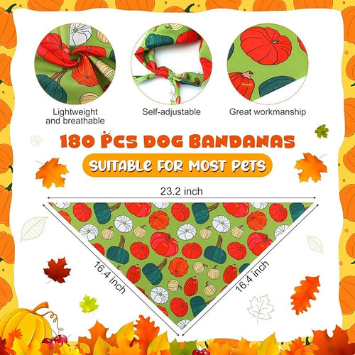 Aliceset 180 Pcs Fall Dog Bandanas Bulk Thanksgiving Bandana for Dog Adjustable Washable Pet Triangle Scarf Cute Kerchief Scarves for Pet Autumn Party Costume Accessories Decorations