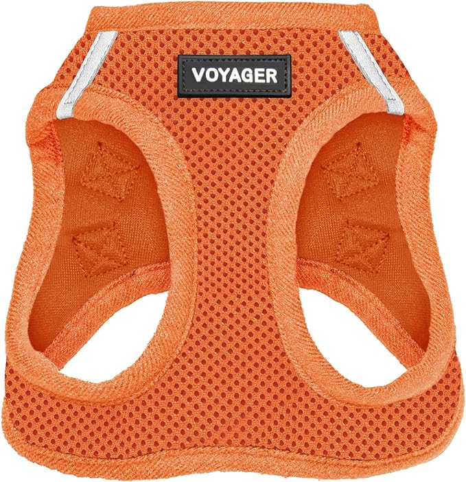 Best Pet Supplies Voyager Step-in Air Harness - All Weather Mesh, Reflective, No Pull Harness for Dogs, Cats - Secure with Hook & Loop Fastener, Buckle, Double D-Rings - Orange, L