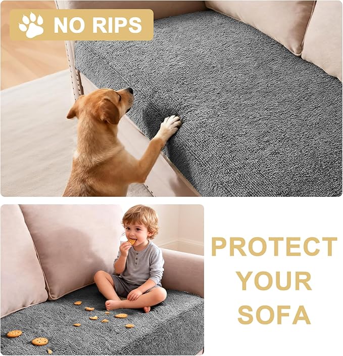 H.VERSAILTEX Non Slip Pet Couch Cover Chenille Dog Bed Protector Thick Soft Sofa Slipcover Pet Friendly Washable Couch Cushion Covers for Pets (30" x 70", Gray)