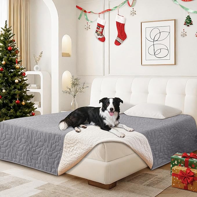 Waterproof Dog Blanket, Non-Slip Soft Pet Bed Cover, Couch Cover for Dogs Washable, Protects Sofa, Furniture, Crate, Car, Tear Resistant Leakproof Pet Blanket (68x82 Inch, Light Grey)