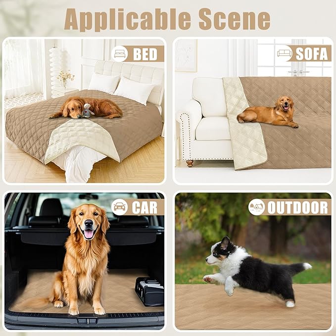 Smiry Waterproof Dog Bed Cover Blanket 82x82, Soft Reversible Pet Blanket, Washable Leakproof Cats Dogs Couch Cover for Sofa, Couch, Furniture, Camel/Beige