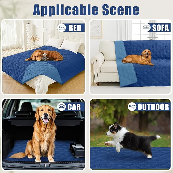 Smiry Waterproof Dog Bed Cover Blanket 82x102, Soft Reversible Pet Blanket, Washable Leakproof Cats Dogs Couch Cover for Sofa, Couch, Furniture, Navy/Blue