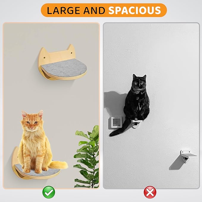 Cat Wall Shelves with 3 Steps – Modern Wood Wall Mounted Furniture, Climber & Perch Shelf for Cats up to 30lbs – Sturdy Floating Bed for Large Cats