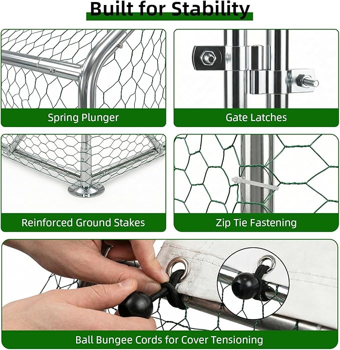 4ever2buy Large Metal Chicken Coop with Run Walk-in Poultry Cage Chicken Runs House Pen Cage Spire Roofed Chicken Coops with Anti-Ultraviolet Cover for Outdoor Backyard Farm Use 9.5’Lx24.9’Wx6.4’H