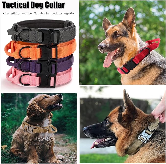 Tactical Dog Collar, Adjustable Military Training Nylon Dog Collar with Control Handle and Heavy Quick-Release Metal Buckle for Small Medium Large Dogs, Grey XL
