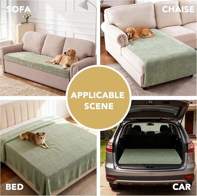 H.VERSAILTEX Non Slip Pet Couch Cover Chenille Dog Bed Protector Thick Soft Sofa Slipcover Pet Friendly Washable Couch Cushion Covers for Pets (30" x 70", Sage)