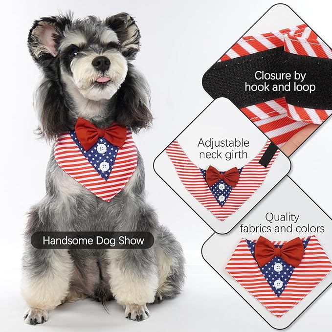 FUAMEY Dog Tuxedo American Flag for Small Dogs,Dog Formal Suit Dogs Attire Pet Bow Tie Puppy Party Costumes Cat Tux Outfits Pets Bandana Cosplay Adjustable Bowties 4th of July Independence Day XS