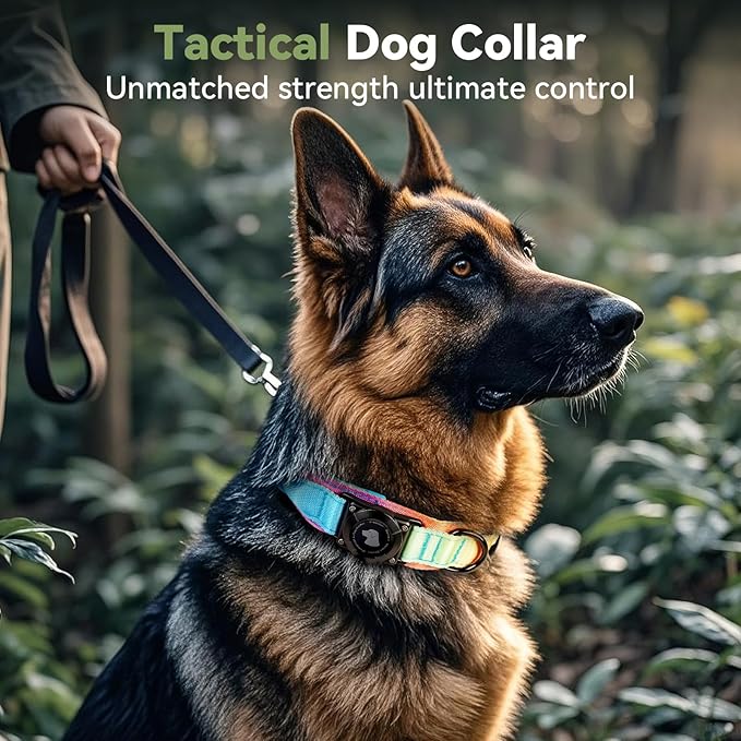 2026 Upgrade Waterproof AirTag Dog Collar, Military Tactical Dog Collar with AirTag Holder, Comfortable Control Handle and Metal Buckle, GPS Dog Collar Holder for Medium to Large Dogs(Pastel lcing,XL)