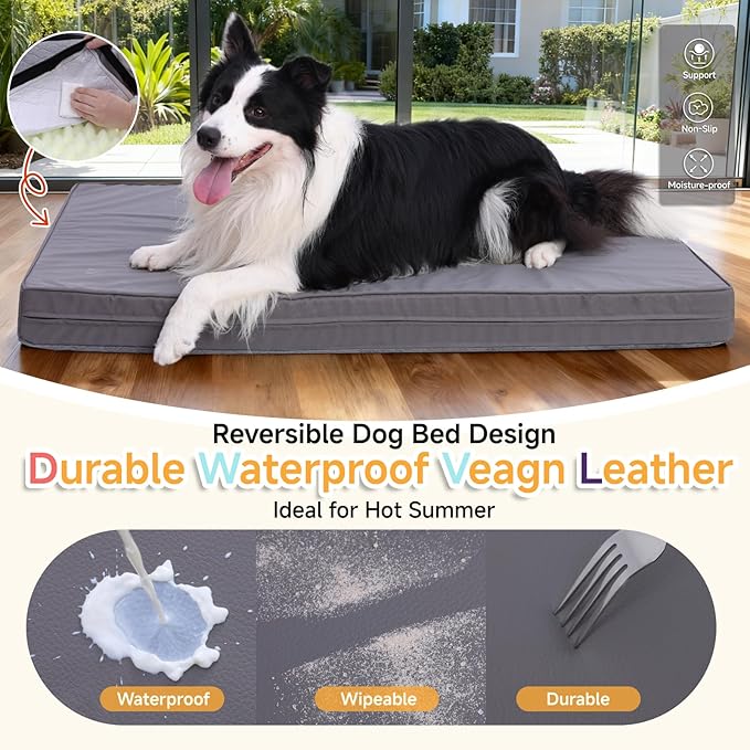 Waterproof Dog Bed for Crate - Outdoor Crate Pad for Small Medium Dogs, Orthopedic Egg Crate Foam, Anti-Slip, Reversible & Washable Cover, 29" x 18", Gray