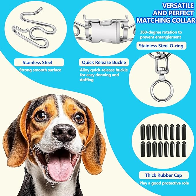 Stainless Steel Dog Collar, Tangle-Free 360° Swivel Collar with Quick-Release Buckle, Adjustable for Small, Medium and Large Dogs (S-2.5mm)
