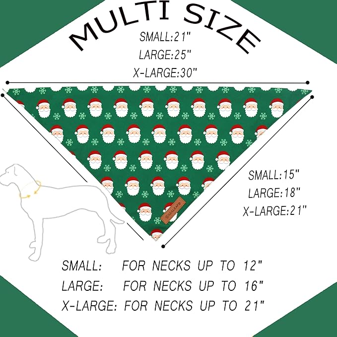 Realeaf Christmas Dog Bandanas 2 Pack, Snowflake and Santa Claus Dog Scarf for Boy and Girl, Premium Durable Fabric, Holiday Red and Green Bandana for Large and Extra Large Dogs Cats Pets (X-Large)
