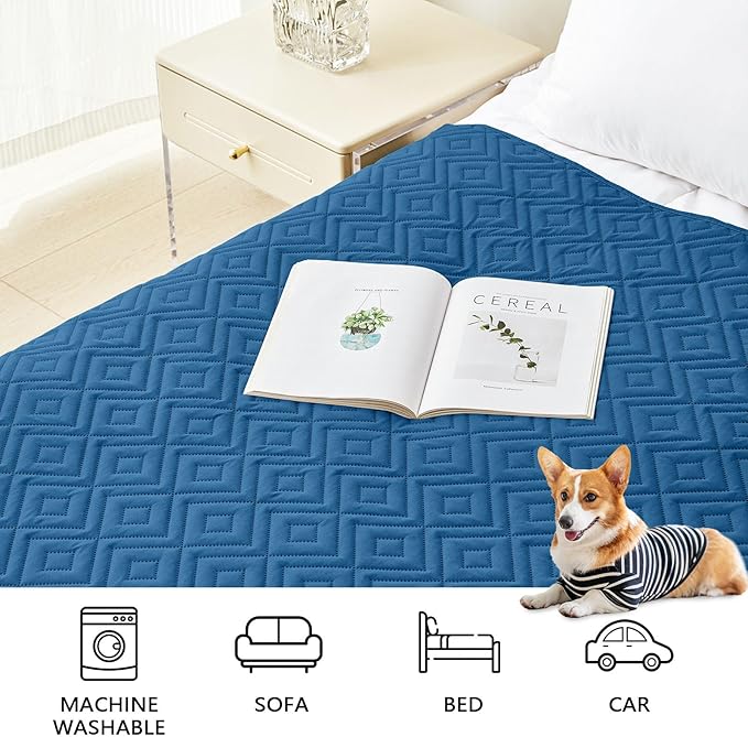 hyha Waterproof Dog Blanket, Soft Pet Bed Blankets, Waterproof Sofa Couch Cover for Dogs Washable, Reversible Pet Couch Covers for Sofa Furniture (68x82 Inch, Navy Blue/Blue)