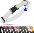 Breakaway Cat Collar with Bell - Leather Adjustable Kitten Collars with Safety Quick Release Buckle - Soft Small Pet Collars for Girl & Boy Cats (White)