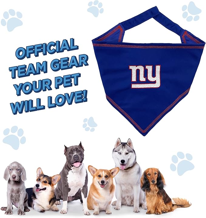 NFL New York Giants TIE Bandana, Small/Medium. Dog Bandana Scarf Bib for Pet Cat Dog. The Ultimate Game-Day, Party Bandana