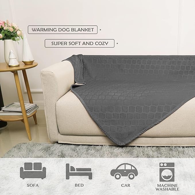 fuguitex Waterproof Dog Blanket Bed Cover Dog Crystal Velvet Moroccan Fuzzy Cozy Plush Pet Blanket Throw Blanket for Couch Sofa(30 * 70 inch, Dark Grey+Beige)