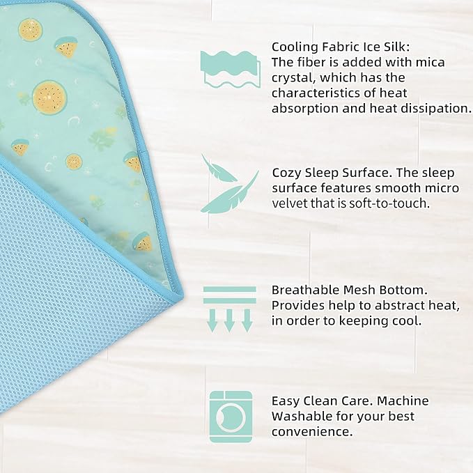 NWK Pack of 4 Pet Cooling Mat - Ice Silk Cooling Mat for Dogs & Cats Portable & Washable Pet Cooling Blanket, Car Seats, Beds for Summer (4pcs, Green Fruit, 27’’ X 20’’ X 0.3)