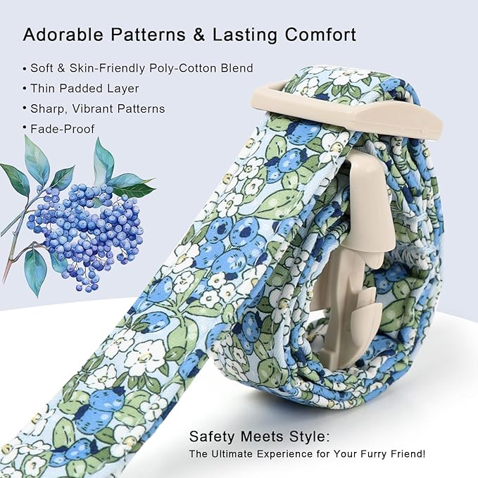 Blueberry Pattern Dog Collar, Cute Light Blue Spring Summer Puppy Collar - Soft Adjustable Designer Dog Collars for Small Medium Large Dogs S