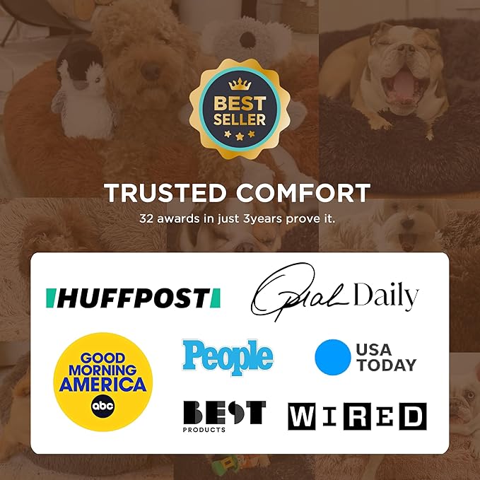 Bedsure Calming Dog Bed for Large Dogs - Donut Washable Large Pet Bed, 36 inches Anti-Slip Round Fluffy Plush Faux Fur Dog Bed, Fits up to 80 lbs Pets, Dark Grey