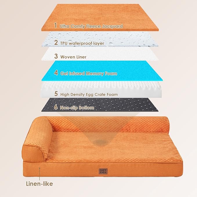EHEYCIGA Extra Large Dog Bed Othorpedic, Memory Foam XL Dog Bed with Washable Removable Cover, Waterproof Pet Sofa Couch XLarge Size Dogs with Nonskid Bottom, 44x32x6.5, Pumpkin