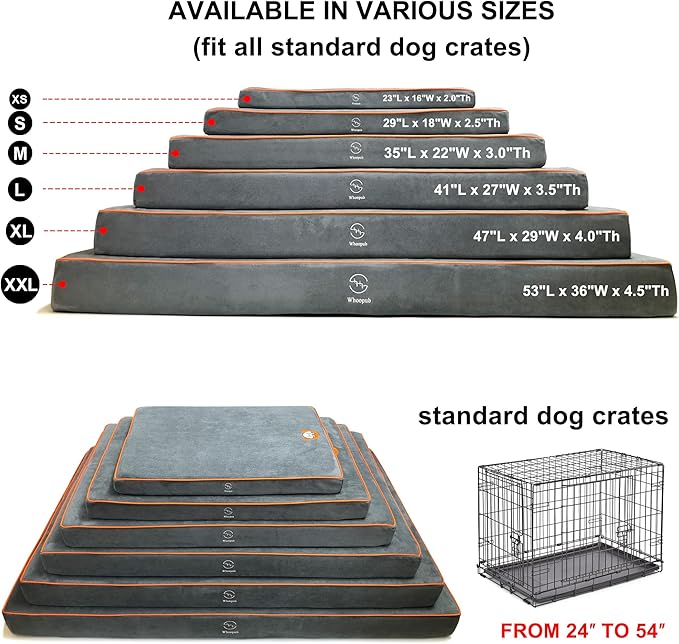 Hard-Wearing Orthopedic Dog Bed for Crate, 47x29 Inch, Made of Memory and HR Foam, Two-Sided Use, Providing Soft and Relatively Hard Support, with an Extra Inner Waterproof Protector (Gray)