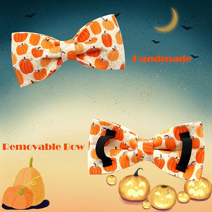 Dog Collars - Halloween Pumpkin Bowtie Dog Collar Gift Soft Bow Collar Pet Adjustable Metal Buckle Pet Collar for X-Small Dogs