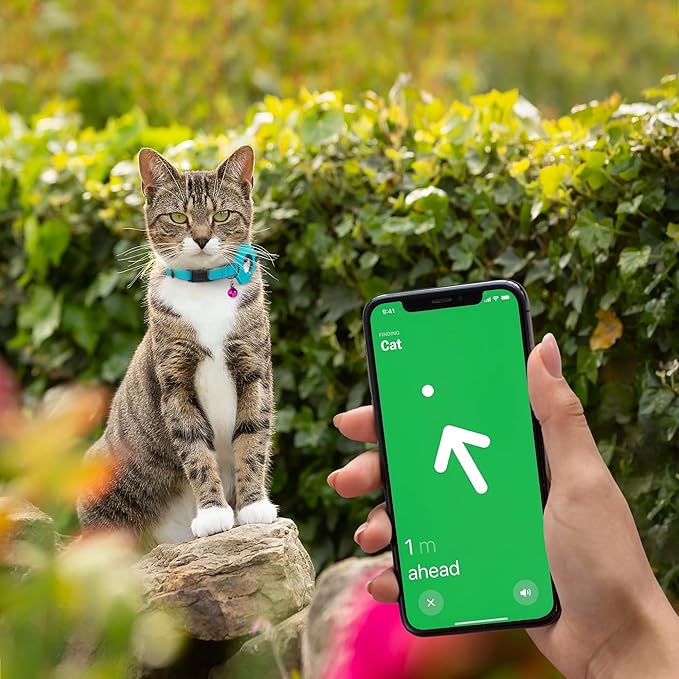 Breakaway Airtag Cat Collar with Removable Bell - Leather Pet Collar with Apple Air Tag Holder - Adjustable GPS Collars for Girl Boy Cats Kitten Puppy - Lightweight, Cute and Comfortable (Aquamarine)