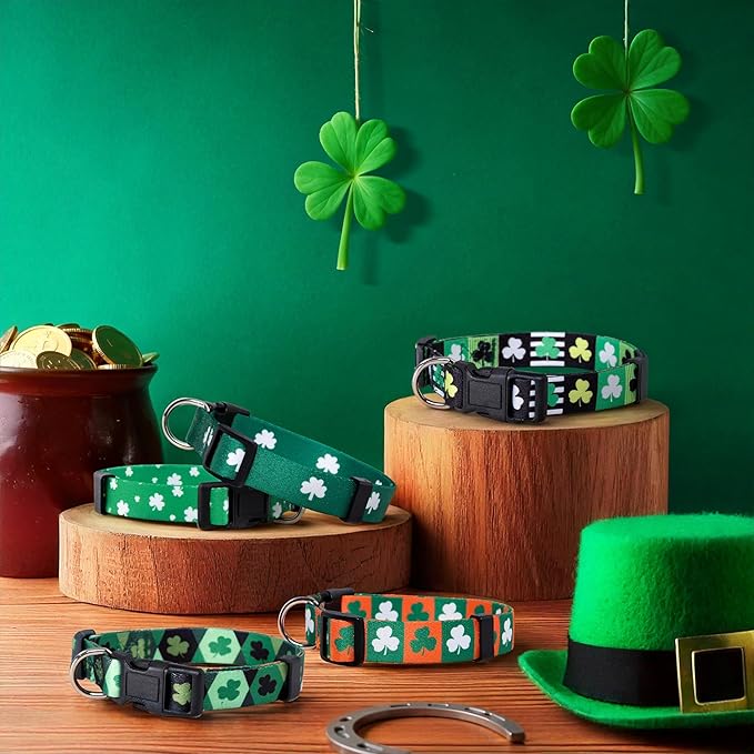 Native Pup St Patricks Dog Collar- Saint Patrick Green Shamrock Pet Collars- St. Patrick’s Lucky Irish- Cute Boy Girl Puppy Gift- Adjustable for Small, Medium, Large Breeds (Argyle, Medium)