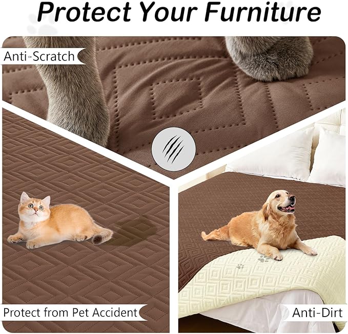 hyha Waterproof Dog Blanket, Soft Dog Bed Cover Pet Blankets, Waterproof Sofa Couch Cover for Dogs Washable, Reversible Pet Couch Covers for Sofa Furniture (82x102 Inch, Brown/Beige)