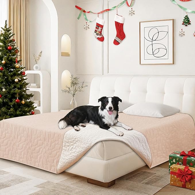 Waterproof Dog Bed Cover, Non-Slip Dog Blanket for Couch, Couch Covers for Dogs Washable, Pet Blanket for Furniture, Pet Bed Mat for Sofa, Car, Pet Supplies (40x50 Inch, Beige)