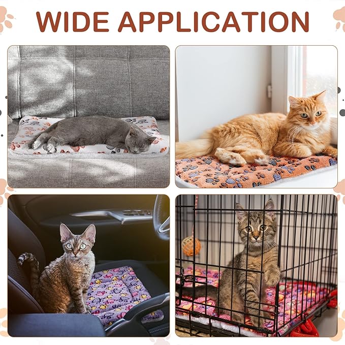 Tuanse 4 Pack Ultra Soft Dog Cat Bed Mat Small Animal Guinea Pig Bed with Cute Print Reversible Fleece Dog Crate Kennel Pad Cozy Washable Thickened Hamster Pet Beds Mat(21 x 14 Inches,Vivid Color)