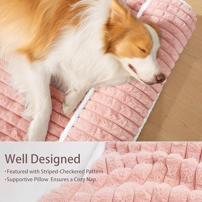 Orthopedic Dog Bed Medium Size Dog with Pillow 30''X20'', Waterproof Soft Comfortable Egg Crate Foam Pet Crate Beds Mat with Removable Washable Cover and Non-Slip Bottom, Pink