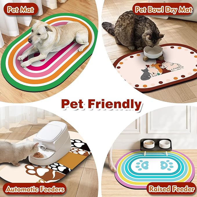 Dog Feeding Mat 24''x16'', Absorbent Pet Food Mat, No Stains Quick Dry Pet Water Mat Protect Floor, Cat Dog Water Bowl Mat for Messy Drinkers, Non-Slip Rubber Base Pet Placemats for Food and Water