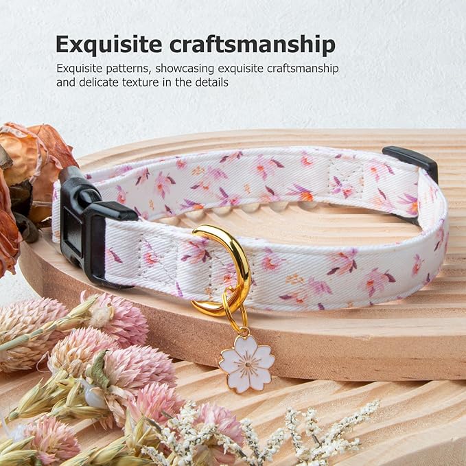 Cotton Handmade Dog Collar Cute and Distinctive Patterns White Flower with Pendant for Girl Boy Dogs Collars L