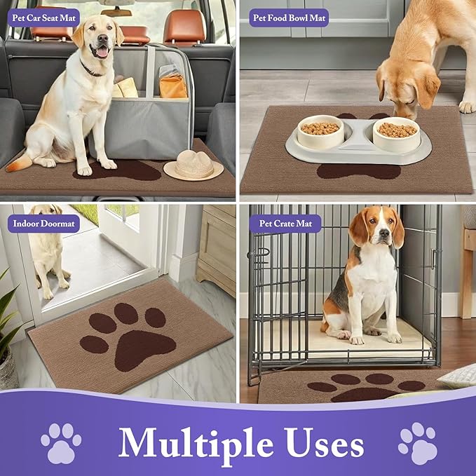 Buganda Dog Door Mat for Muddy Paws, Absorbent Dirt Trapper Non Slip Indoor Doormats, Washable Low-Profile Mat for Mud Dogs, Entryway Carpet for Inside Floor (36x24 Inches, Beige)