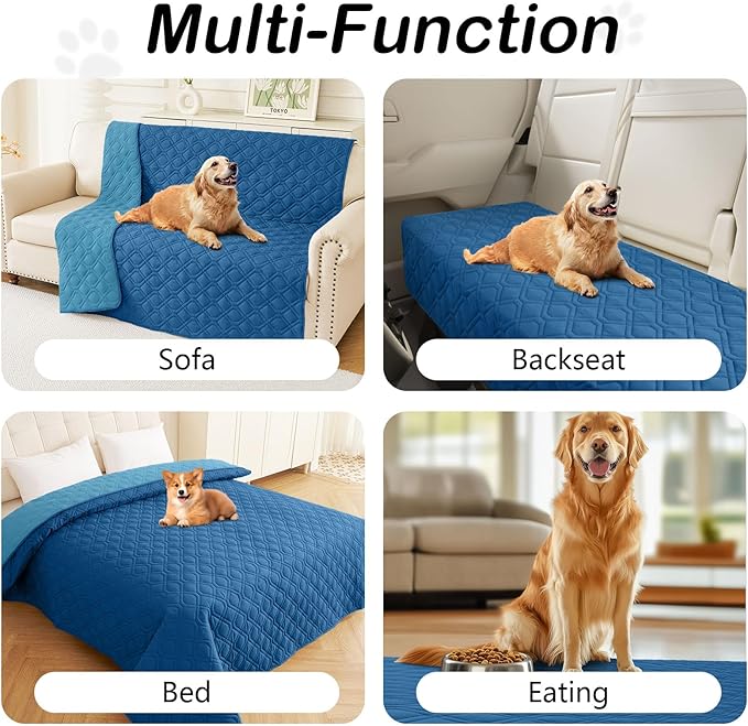 hyha Waterproof Dog Bed Blanket, Soft Pet Blankets, Waterproof Couch Cover for Dogs, Reversible Sofa Covers Washable for Furniture (30x53 Inch, Navy Blue/Blue)