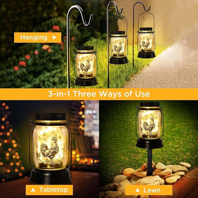 kyoryuger Chicken Rooster Gifts for Women/Men Cock Lovers Solar Lantern Mom Birthday, Mothers Day, Solar Garden Decoration Outside for Yard, Patio,Backyard,Porch, Torches