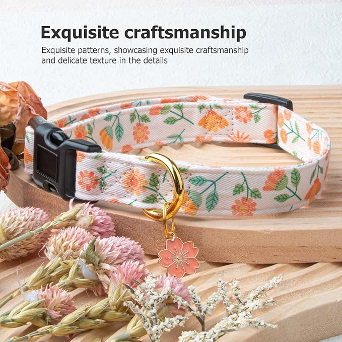 Cotton Handmade Dog Collar Cute and Distinctive Patterns Pink Sunflower with Pendant for Girl Boy Dogs Collars S