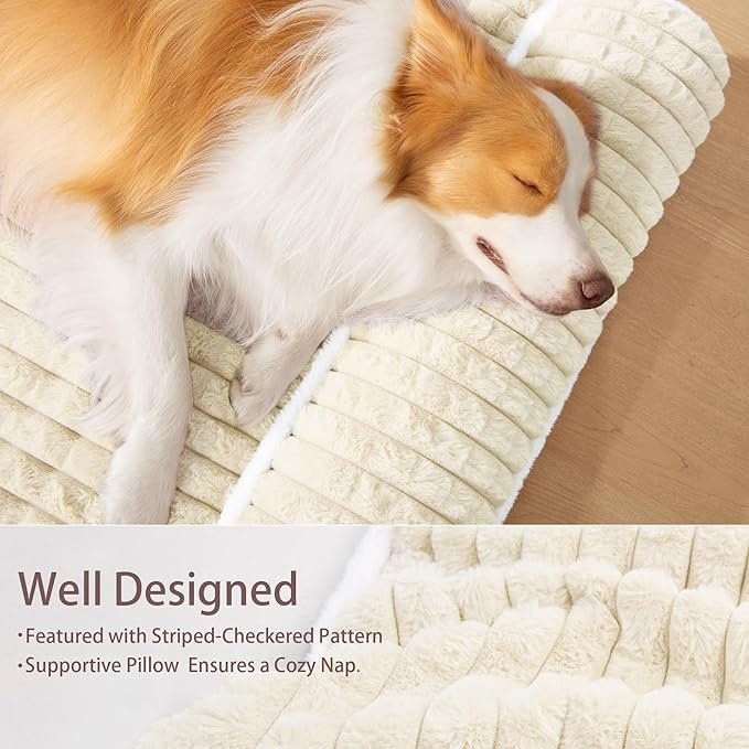 Orthopedic Jumbo Dog Bed Large Sized Dog with Pillow 56''X40'' Waterproof Soft Comfortable Egg Crate Foam Pet Crate Beds Mat with Removable Washable Cover and Non-Slip Bottom, Cream