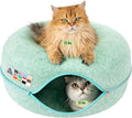 Cattasaurus Peekaboo Cat Cave Donut for Multiple & Large Cats up to 30-45 lbs, 3-in-1 Self Warming Cat Bed, Tunnel & Scratcher for Indoor Cats, Washable & Detachable Small Dog Bed (Sage Mist, Large)
