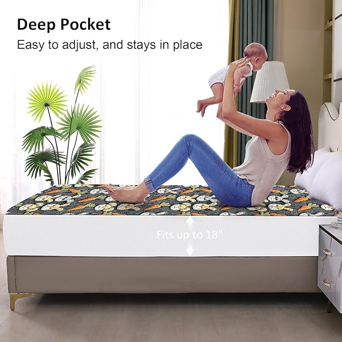 Waterproof Mattress Protector Queen, Fitted Sheet Style Breathable Mattress Cover with Deep Pocket Fits Up to 18'', Machine Washable Noiseless Bed Cover for Kids Adults Pets (Gray-Carrot, 60'' X 80'')