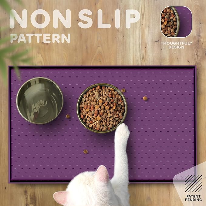 Dog Food Mat - Raised Edges Dogs Mat for Food and Water Prevent Spill, Waterproof Cat Food Mats Protect Floors, Easy Clean Dog Bowl Mats for Food and Water, Silicone Pet Food Tray