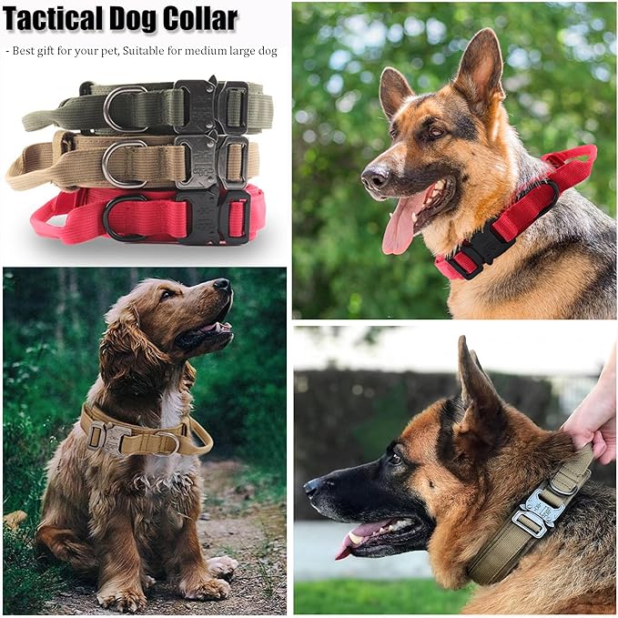 Tactical Dog Collar, Adjustable Military Training Nylon Dog Collar with Control Handle and Heavy Quick-Release Metal Buckle for Small Medium Large Dogs, Black S