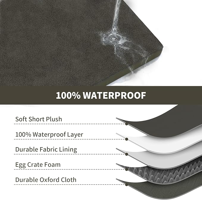 Plush Dog Bed for Medium Dogs, Waterproof Dog Crate Mat Orthopedic Egg Crate Foam Pet Bed with Washable Removable Oxford Cover, Coffee
