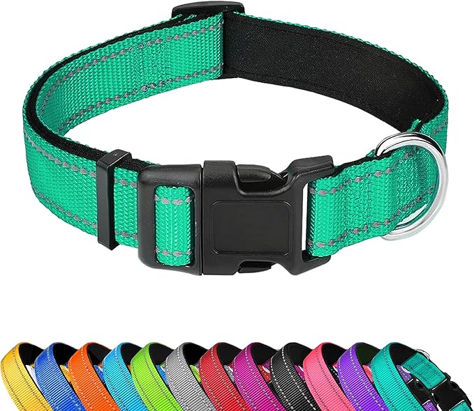 Reflective Dog Collar, Adjustable Soft Neoprene Padded Nylon Pet Collars with Buckle for Puppy and Small Dogs, Cats, Grass Green,XS