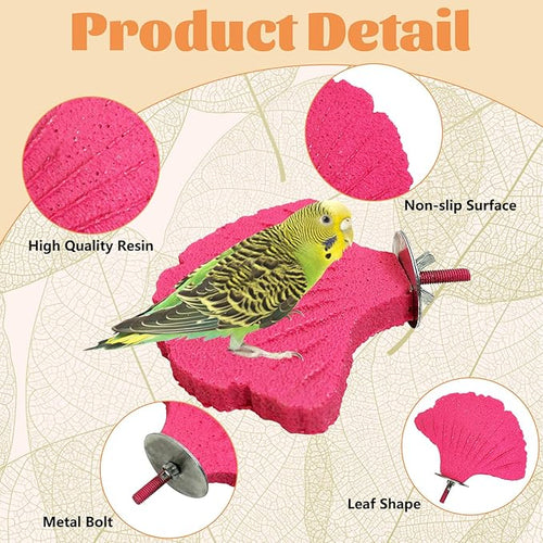 3 Pcs Parrot Perch Resin Bird Beak Grinding Stone Leaf Shape Perch Stand Foot Clawing Trimmer Bird Cage Accessories for Cockatiels Conures Budgies Lovebirds (Pink)