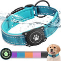 Airtag Dog Collar with Waterproof Air Tag Holder, Luminous Reflective, Soft Padded, Adjustable Nylon Pet Collar for Small Medium Large Heavy Duty Dogs,Blue, S