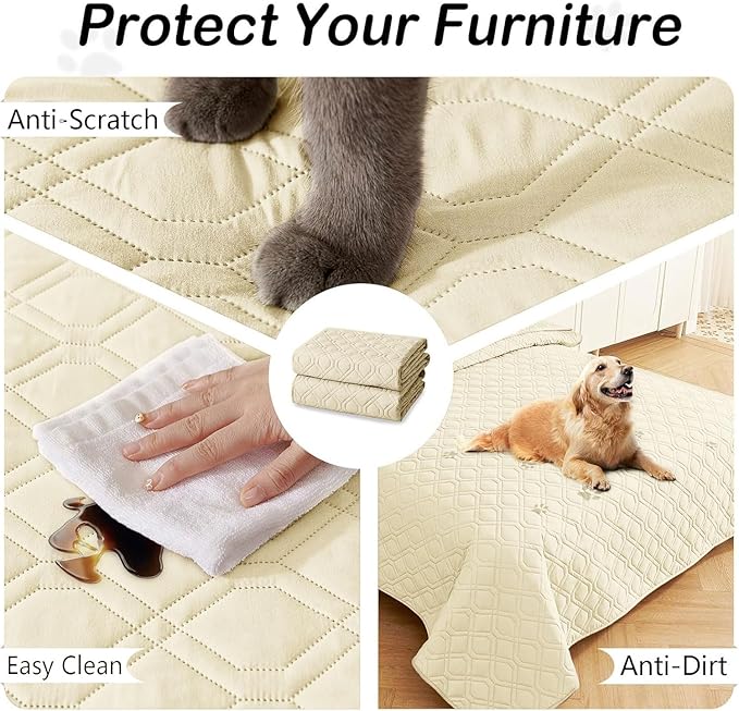 hyha Waterproof Dog Bed Blanket, Soft Pet Blankets, Waterproof Couch Cover for Dogs, Reversible Sofa Covers Washable for Furniture (68x82 Inch, Beige/Beige)