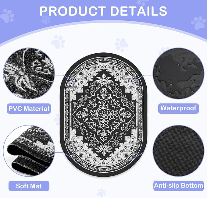 Bienbee Cat Litter Mat, 40" x 30" Jumbo Size Litter Box Mat Rug with Non-Slip Bottom, Urine and Water Proof, Easy to Clean Cat Supplies Essentials for Indoor Kitty Kitten Floor, Black XL